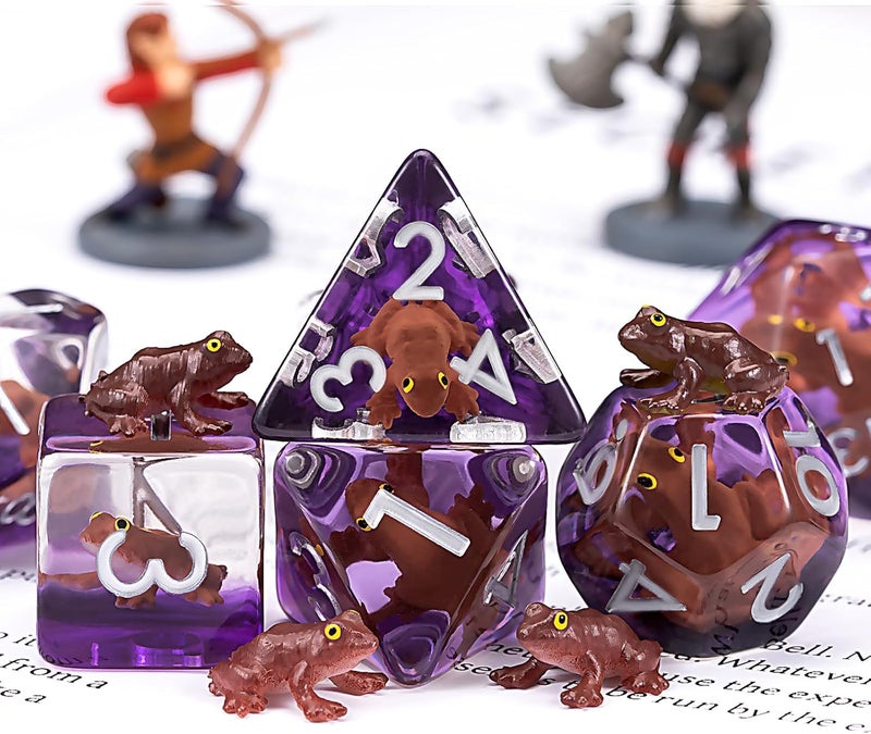 weyano Resin D&D Dice Set, Brown Frog DND Animal Polyhedral Dice for Dungeons and Dragons, RPG, MTG DND 7-DIE (D4, D6, D8, D10, D12, D20, D%) - Image 3